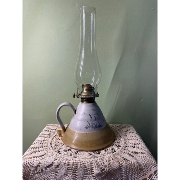 Vintage 70's Stoneware Art Pottery Hurricane Lamp - Picture 9 of 10